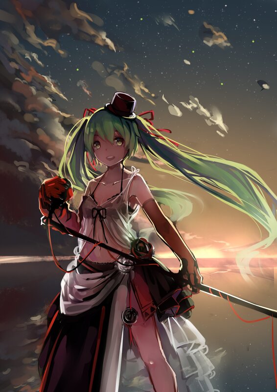 Miku with a sword at sunset