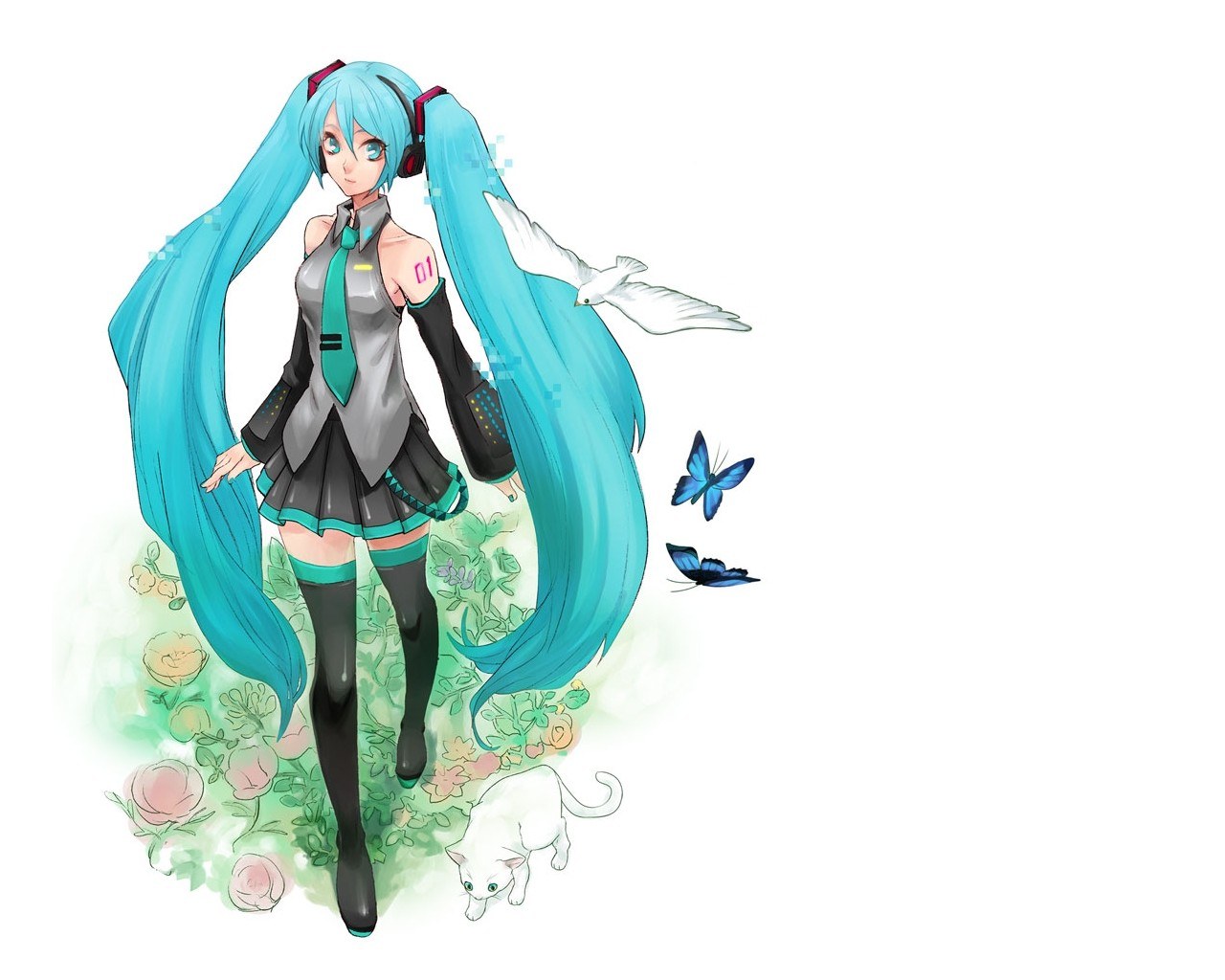 Miku with animals and flowers