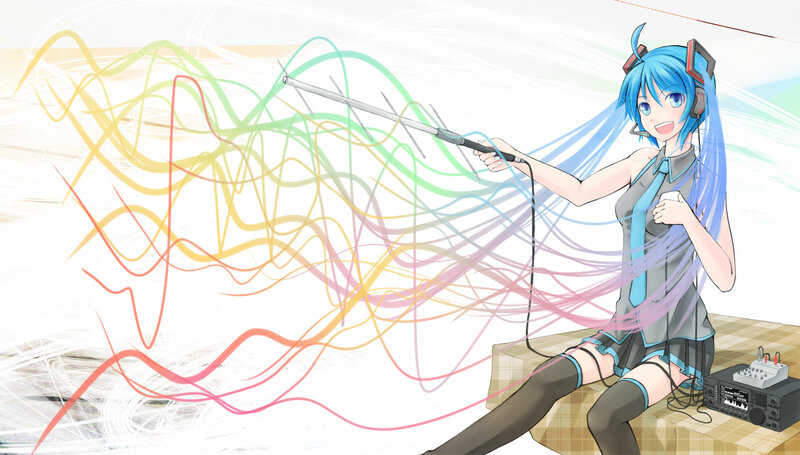 Miku with antenna and sound waves