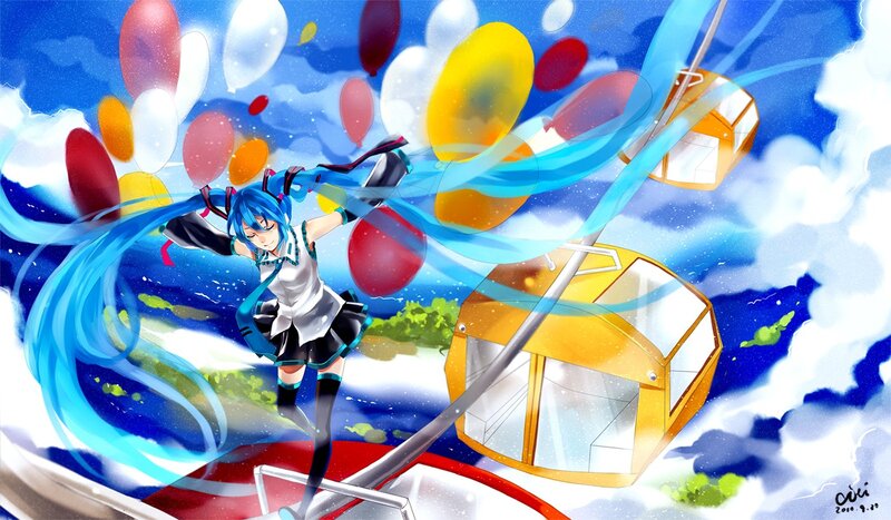 Miku with balloons and cable cars