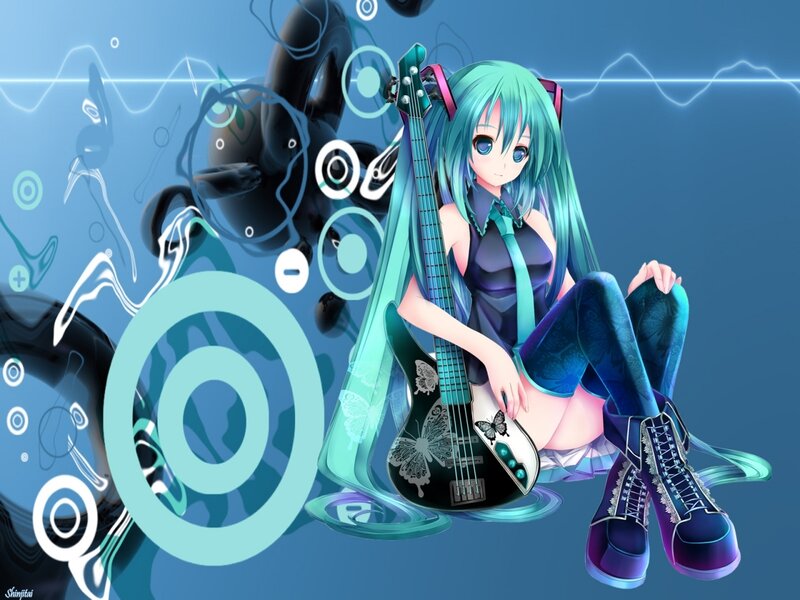 Miku with bass guitar