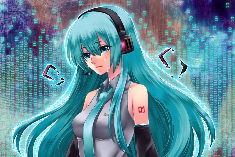 Miku with binary code background