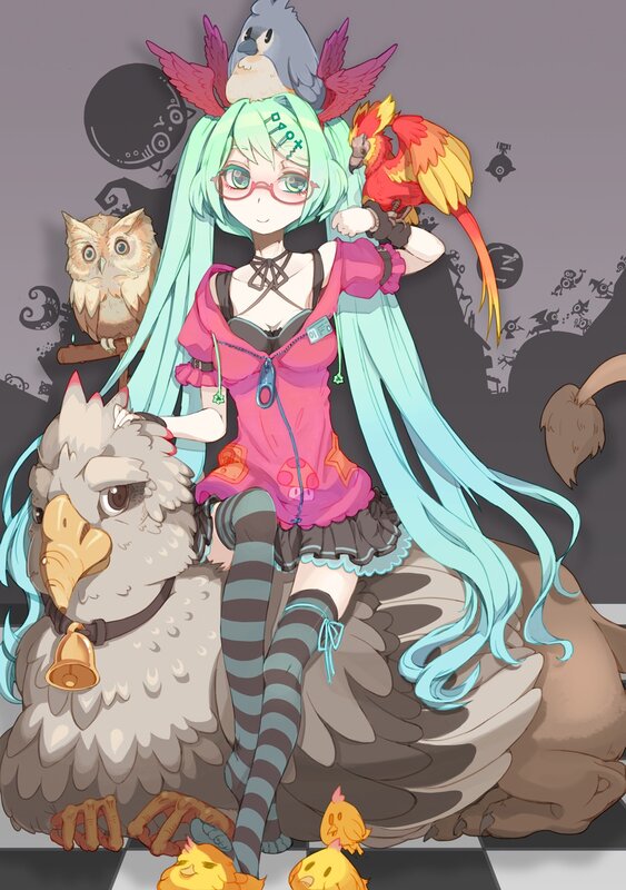 Miku with birds and animals