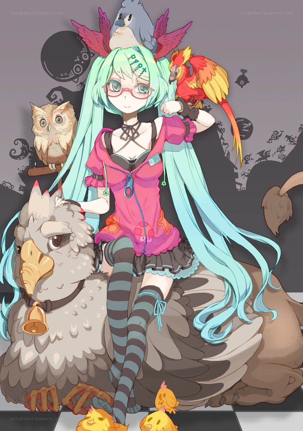 Miku with birds and animals