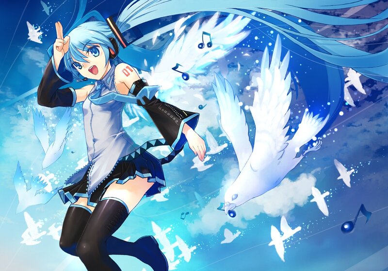 Miku with birds and music