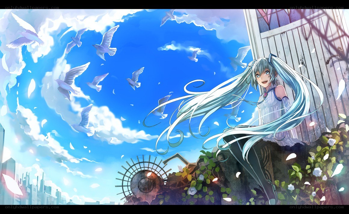 Miku with birds in the sky