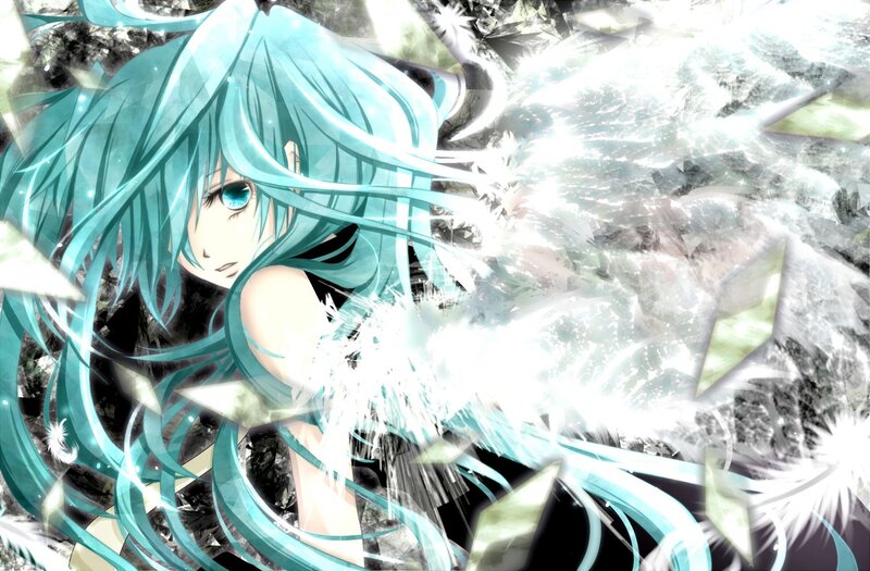 Miku with blue hair and light effects