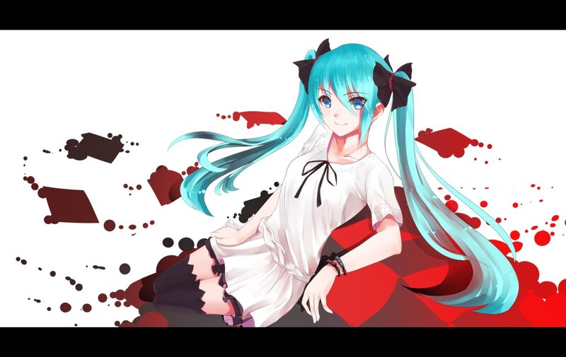 Miku with blue hair and red splatters