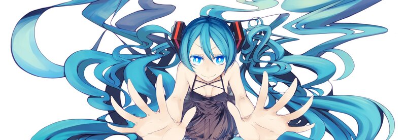 Miku with blue hair reaching out