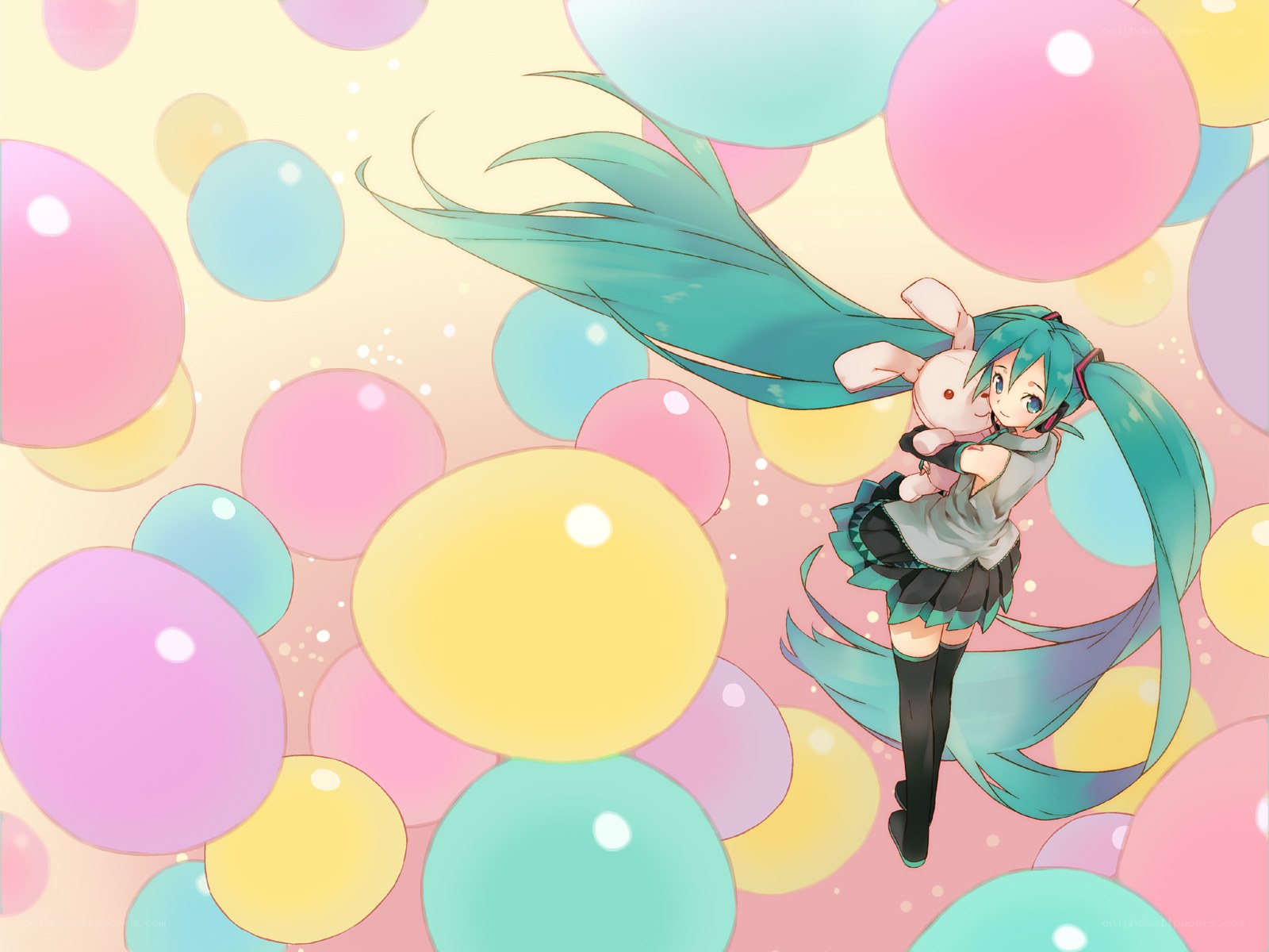 Miku with bunny in bubbles