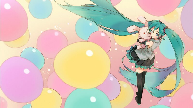 Miku with bunny in colorful bubbles