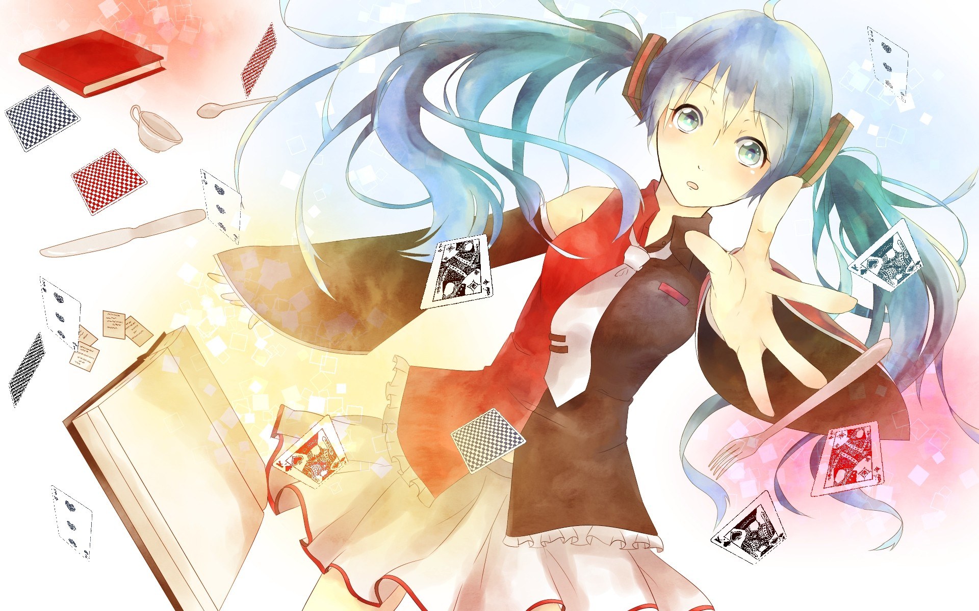 Miku with cards and books