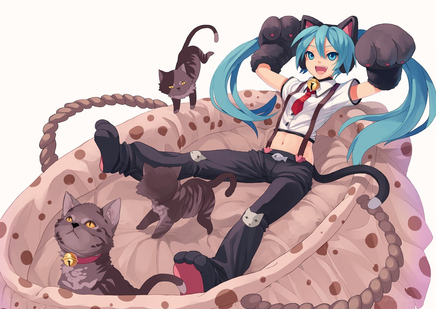 Miku with cats in a basket