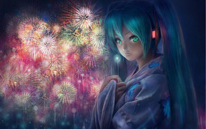 Miku with fireworks