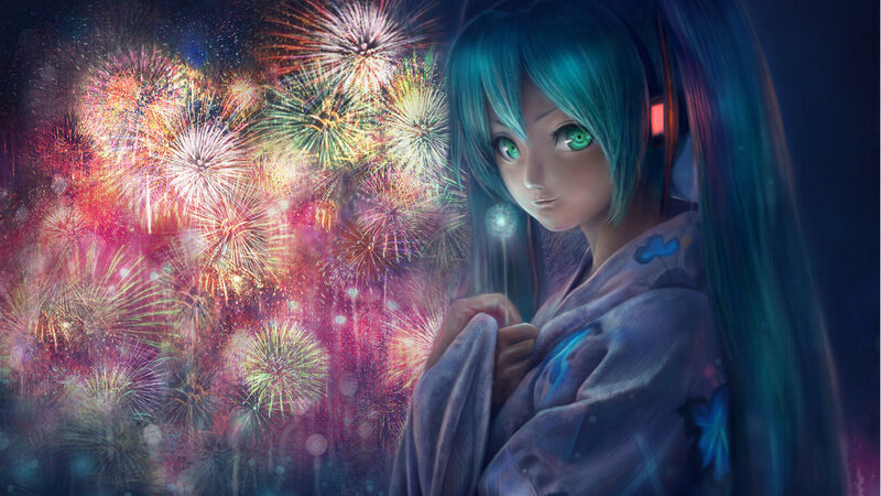 Miku with fireworks