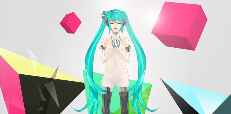 Miku with floating cubes