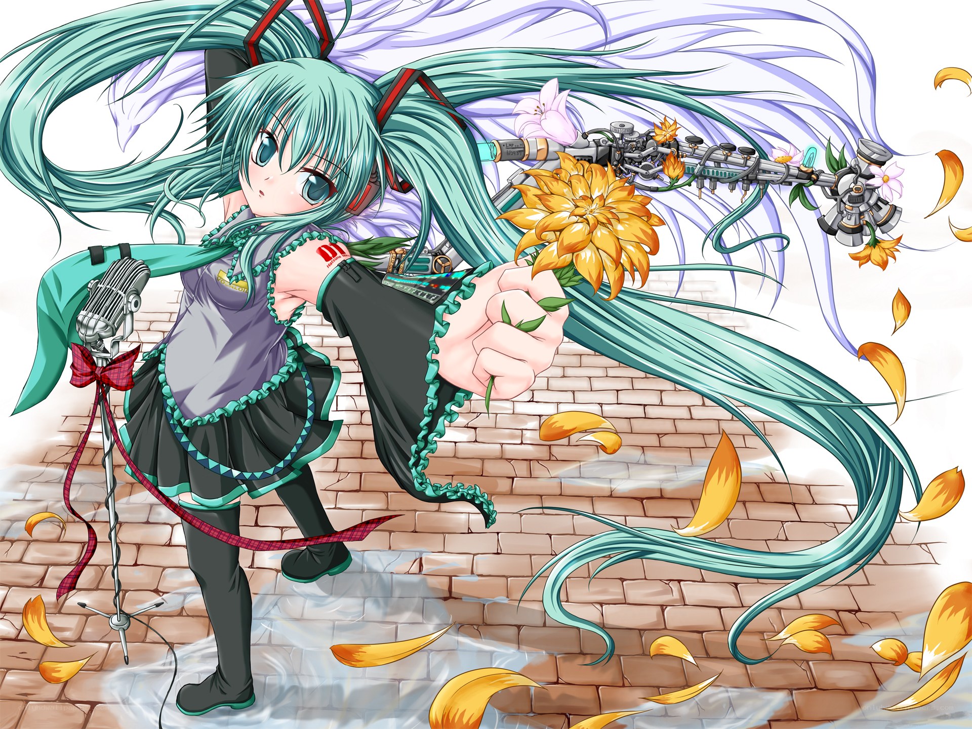 Miku with flower and weapon