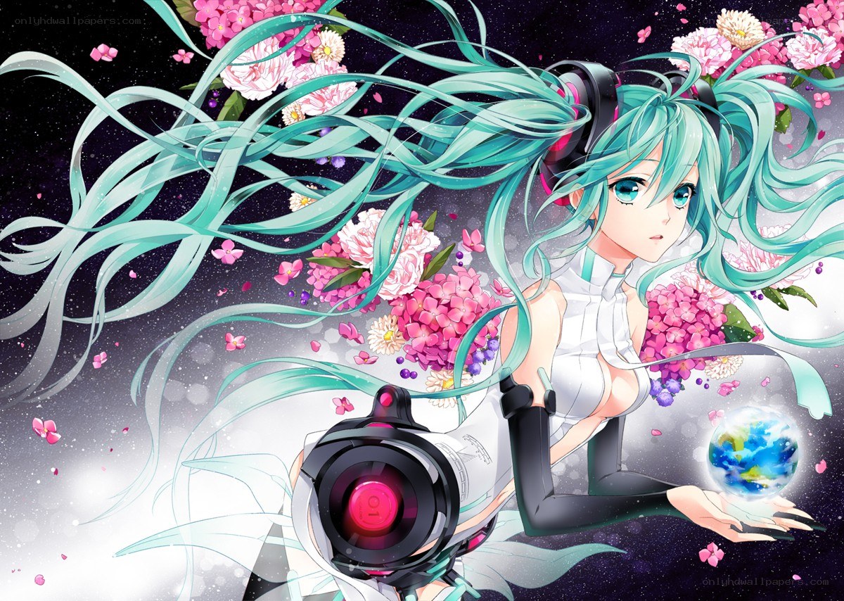 Miku with flowers and Earth