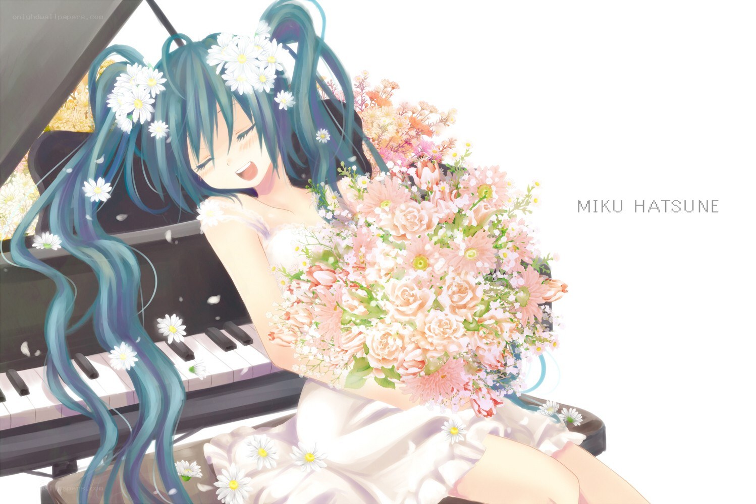 Miku with flowers and piano