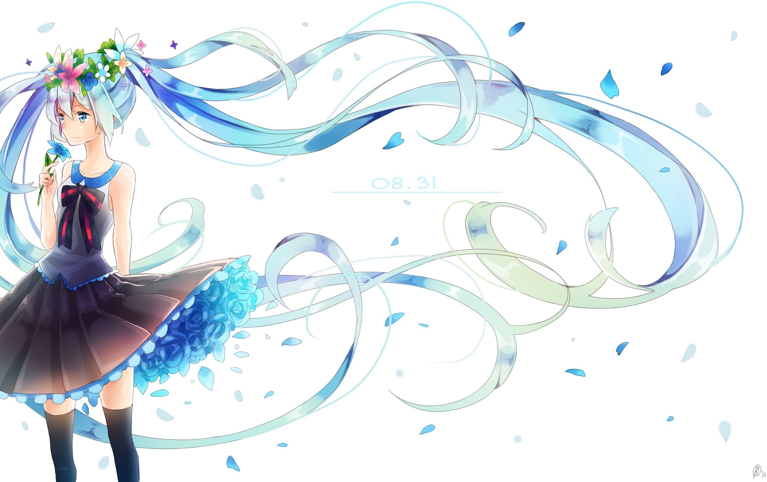 Miku with flowers and ribbons