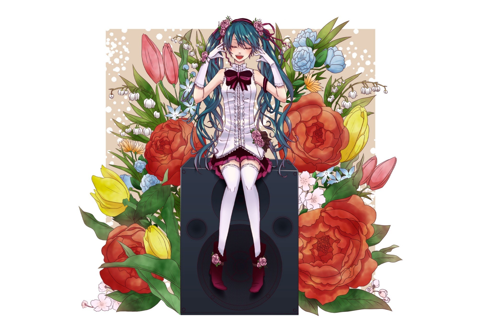 Miku with flowers and speaker