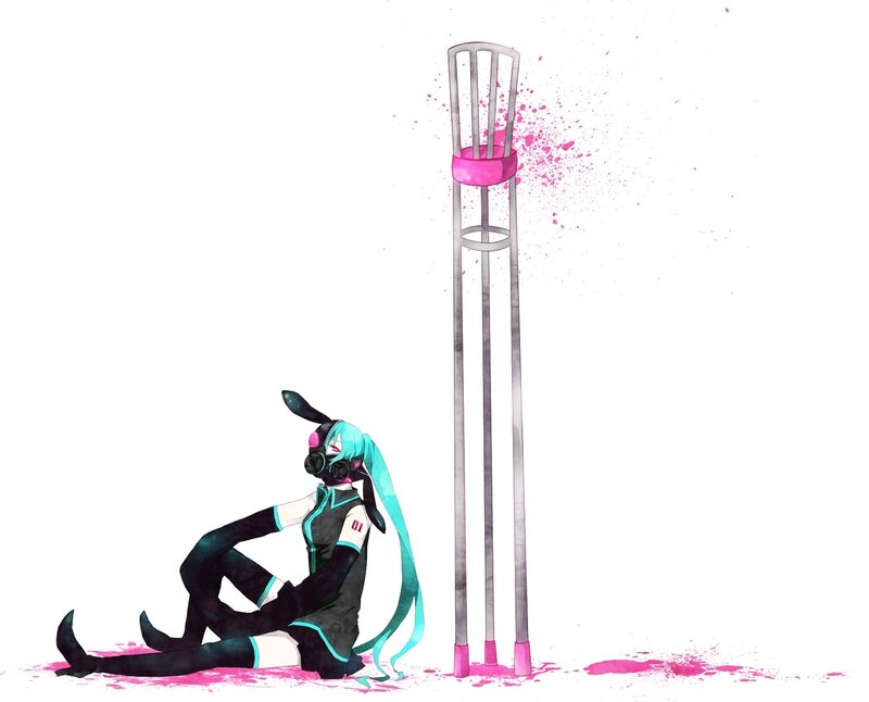 Miku with gas mask and chair
