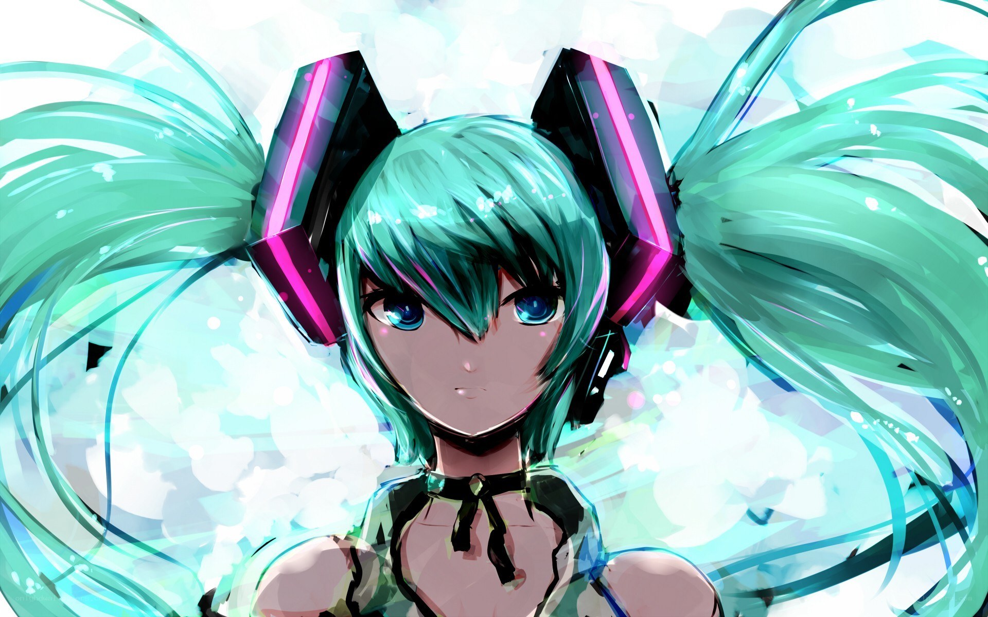 Miku with glowing headphones