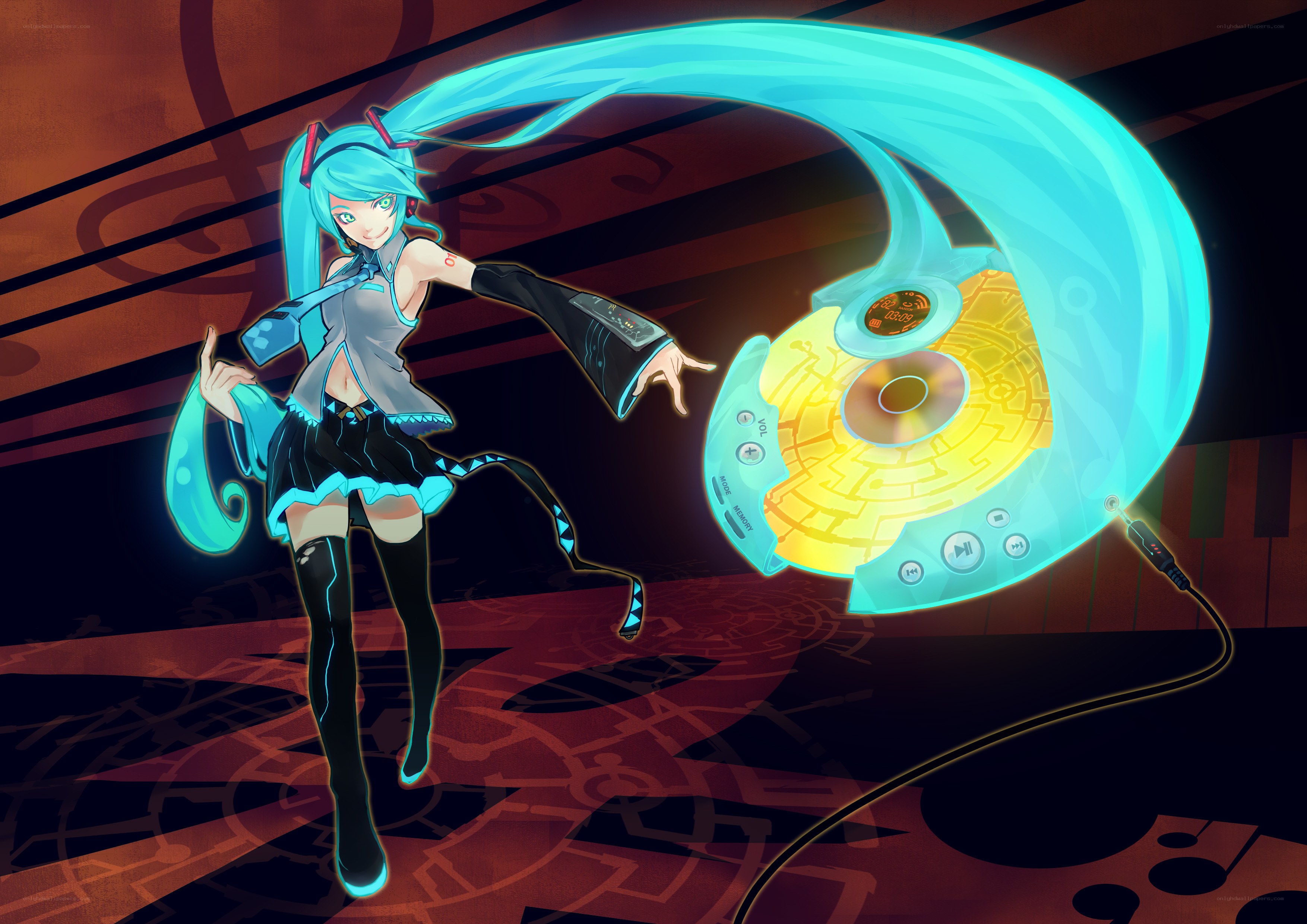 Miku with glowing music device