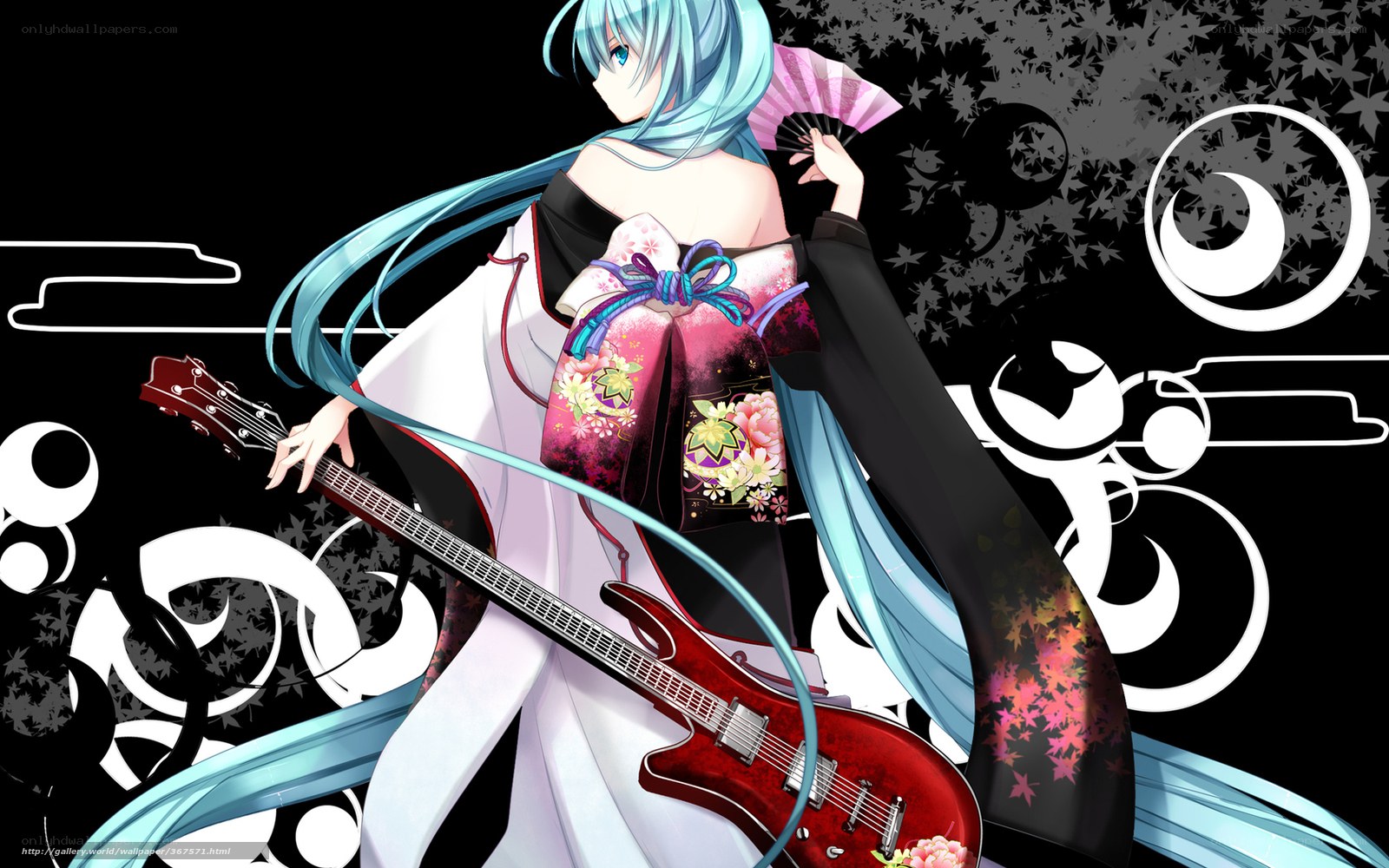Miku with guitar and fan
