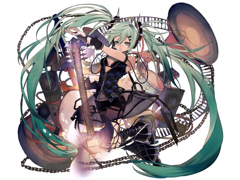 Miku with guitar and music gear
