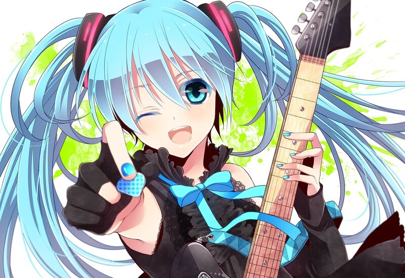 Miku with guitar and pick
