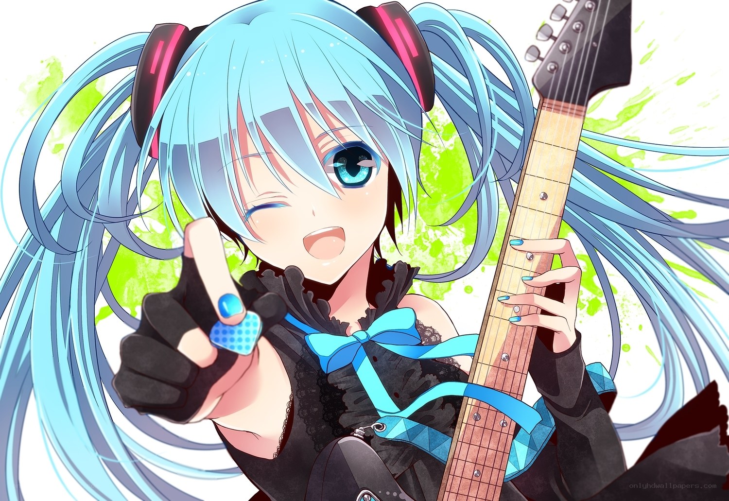 Miku with guitar and pick