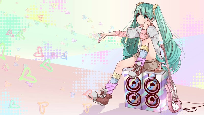 Miku with guitar and speaker