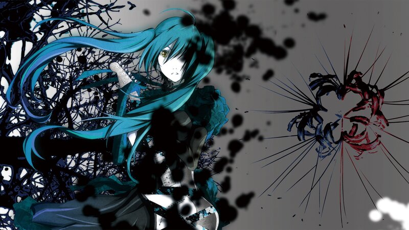 Miku with guitar in dark scene