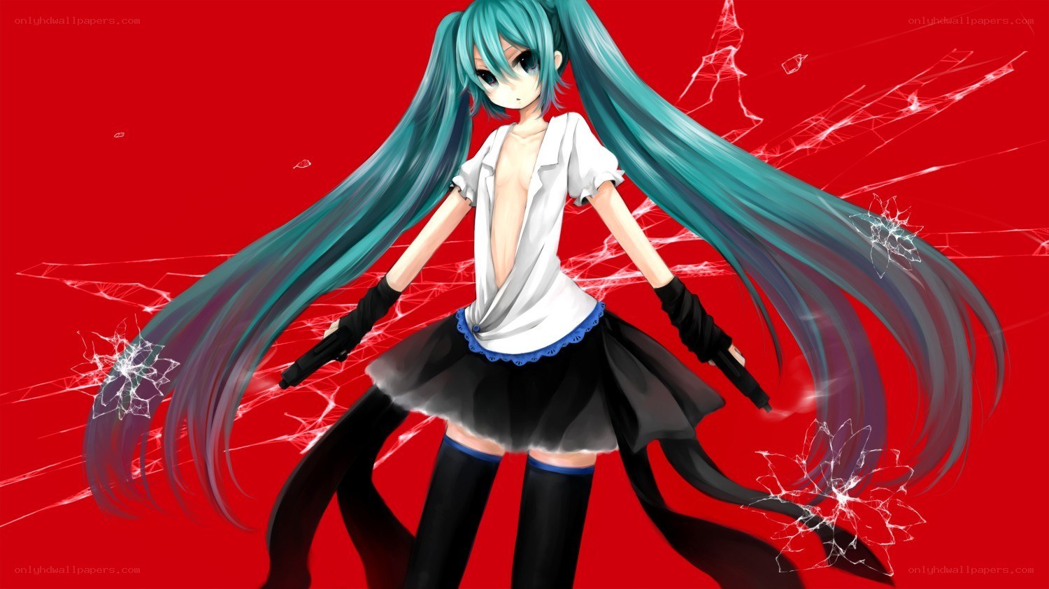 Miku with guns in red