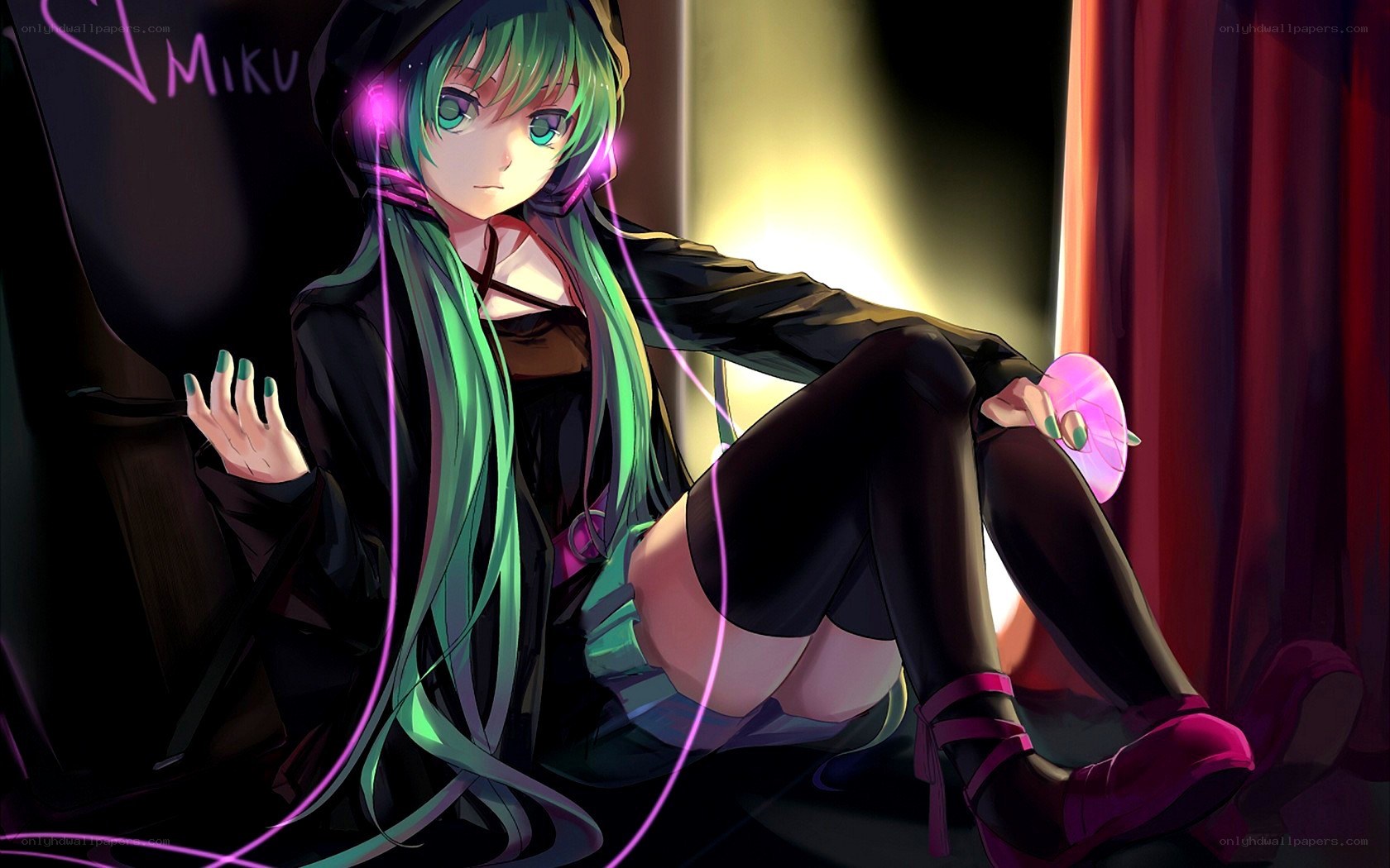 Miku with headphones and CD