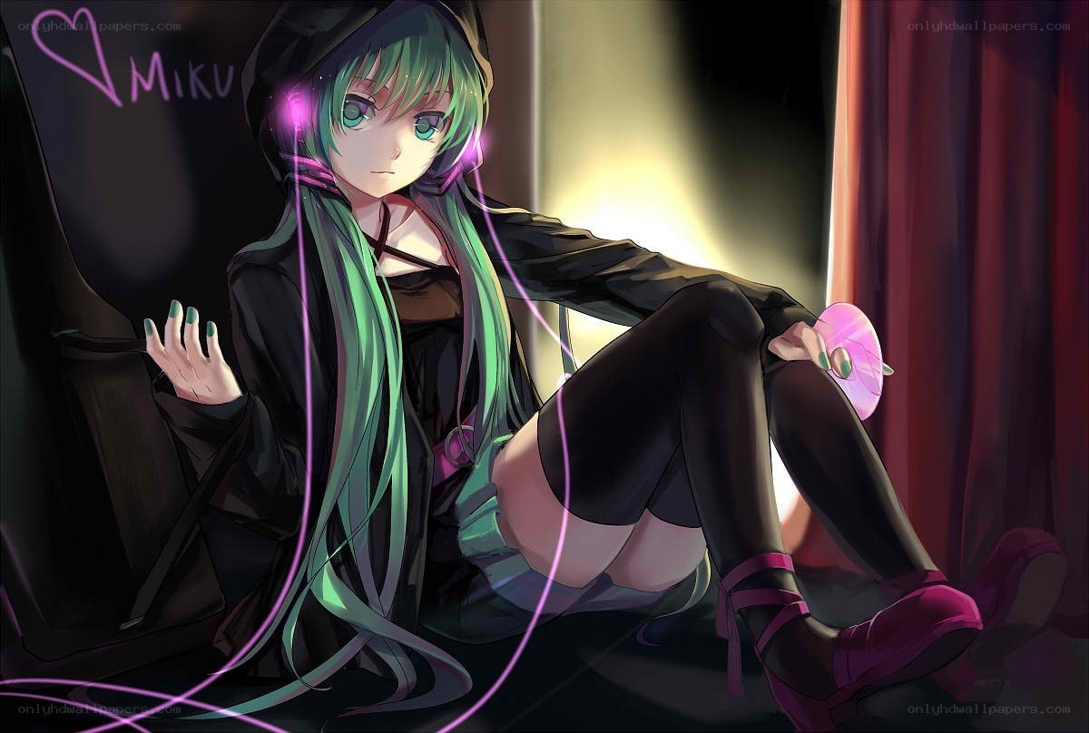 Miku with headphones and CD