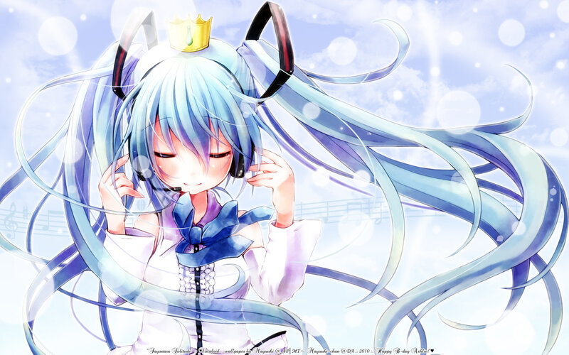 Miku with headphones and crown
