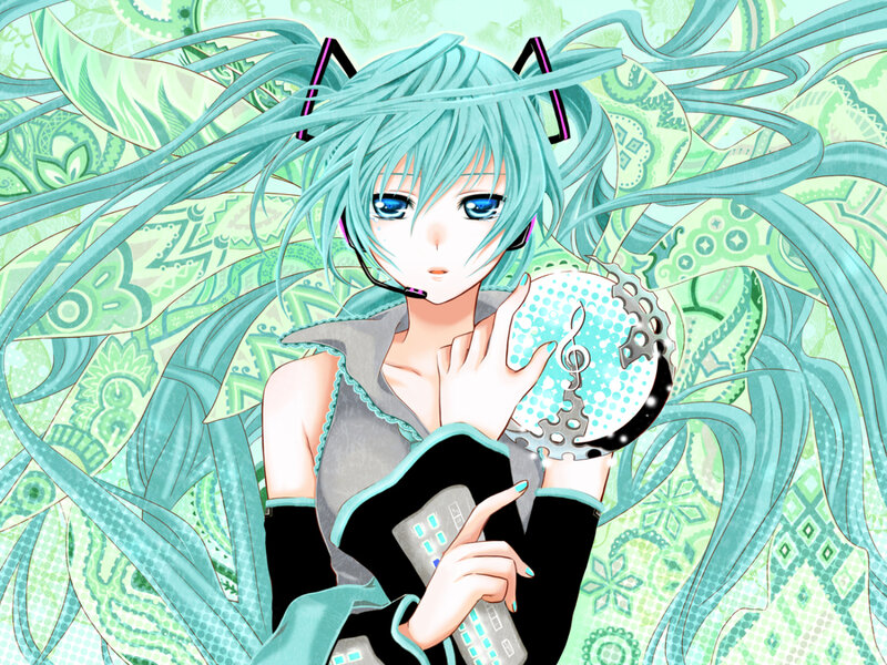 Miku with headphones and music