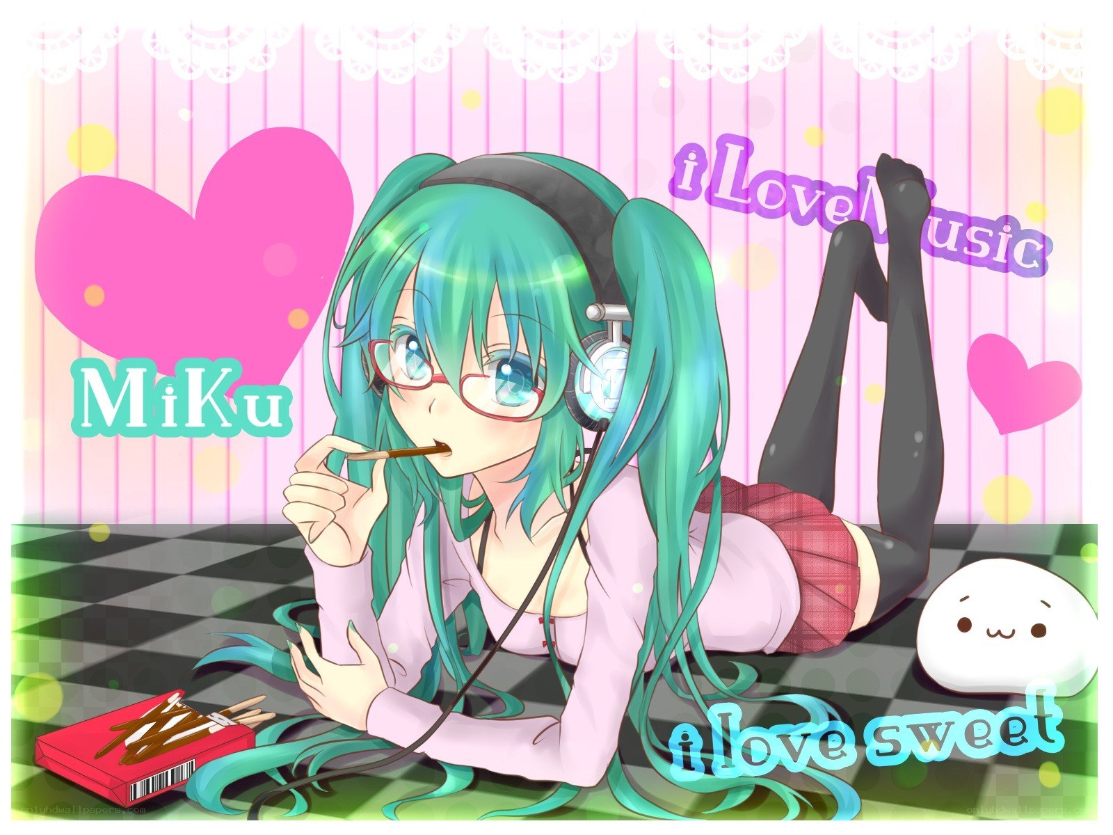 Miku with headphones and sweets