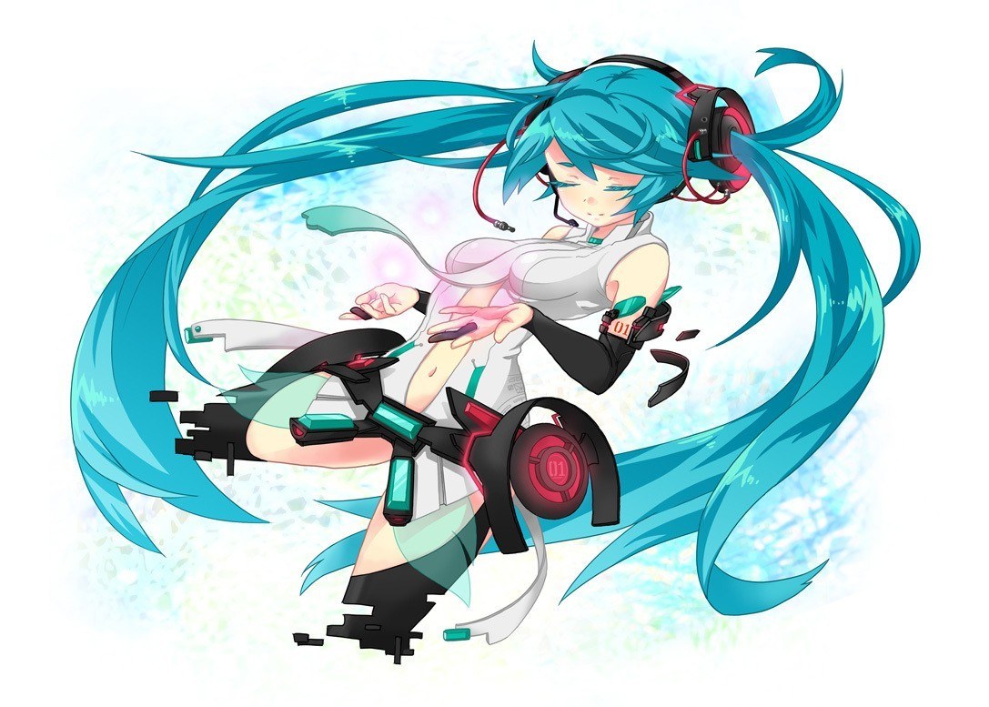 Miku with headphones and tech