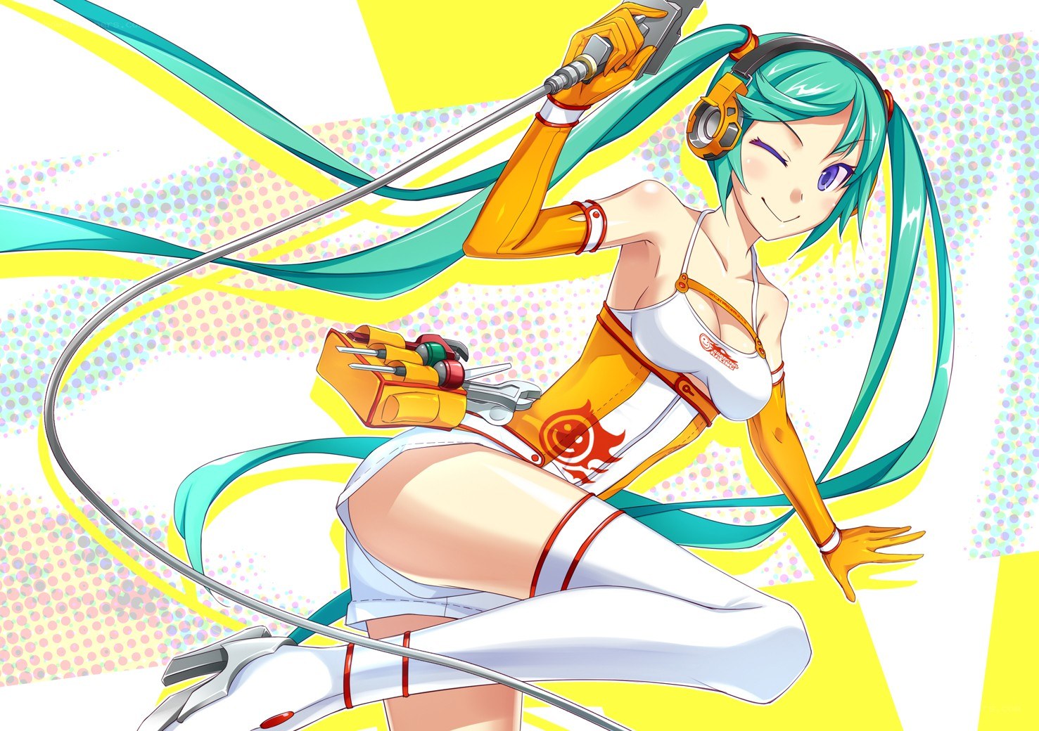 Miku with headphones and tools