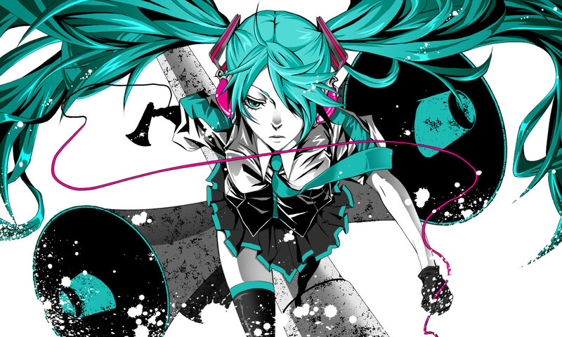 Miku with headphones and weapon