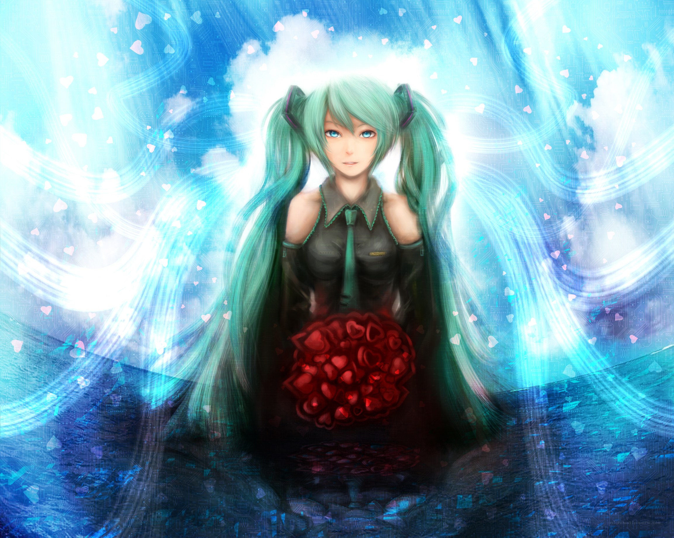 Miku with hearts and light