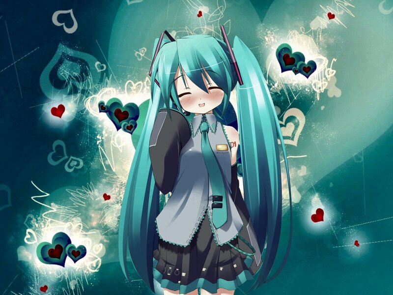 Miku with hearts background