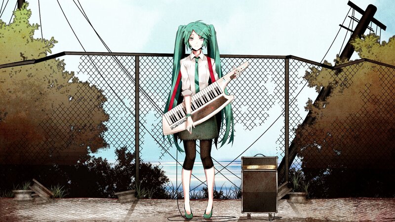 Miku with keyboard and amp