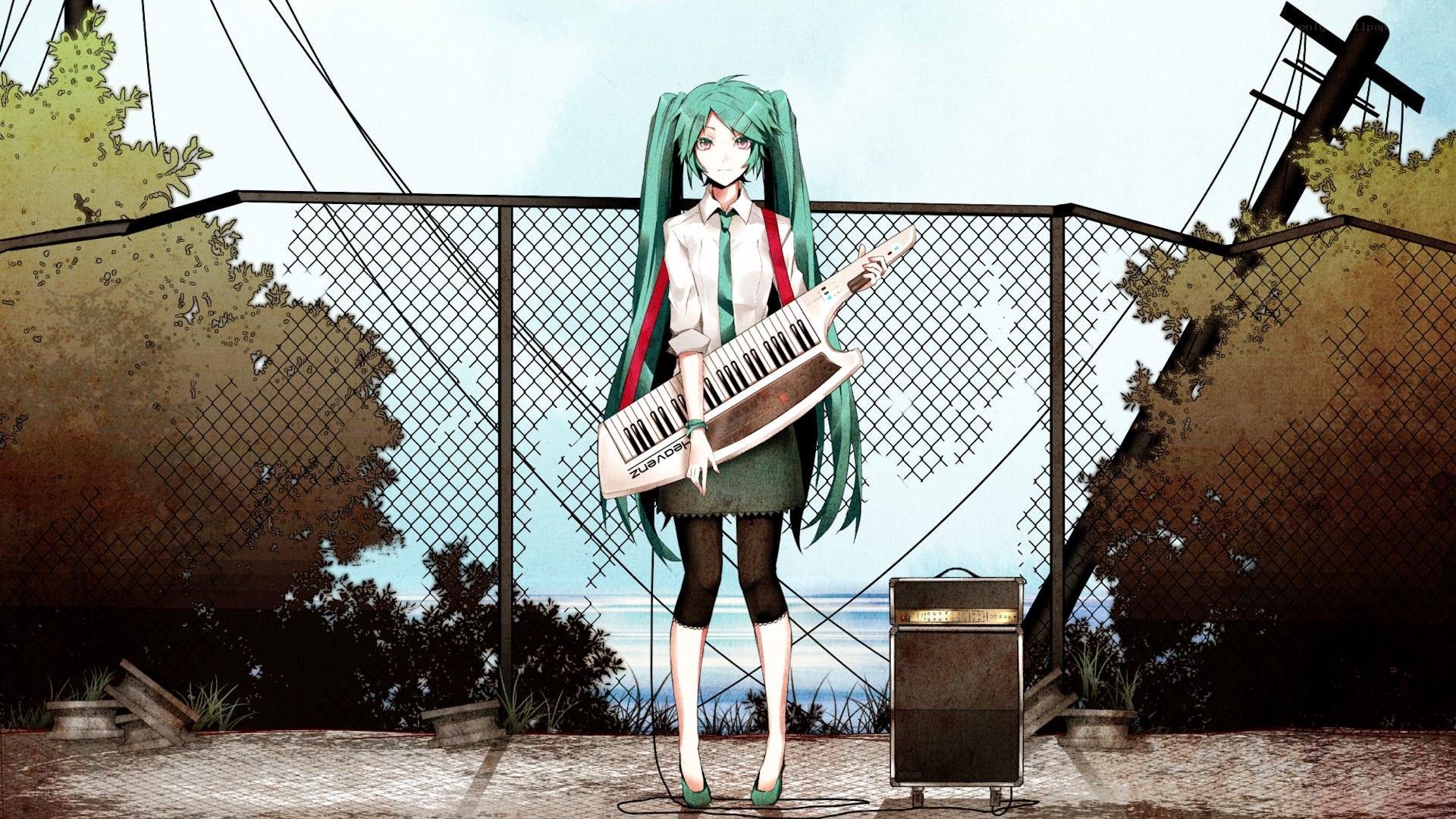 Miku with keyboard and amp