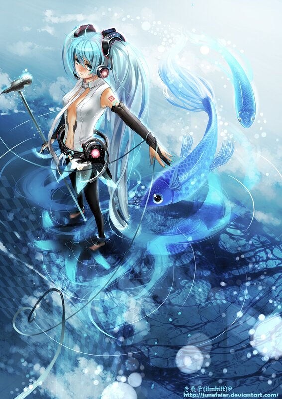 Miku with koi fish