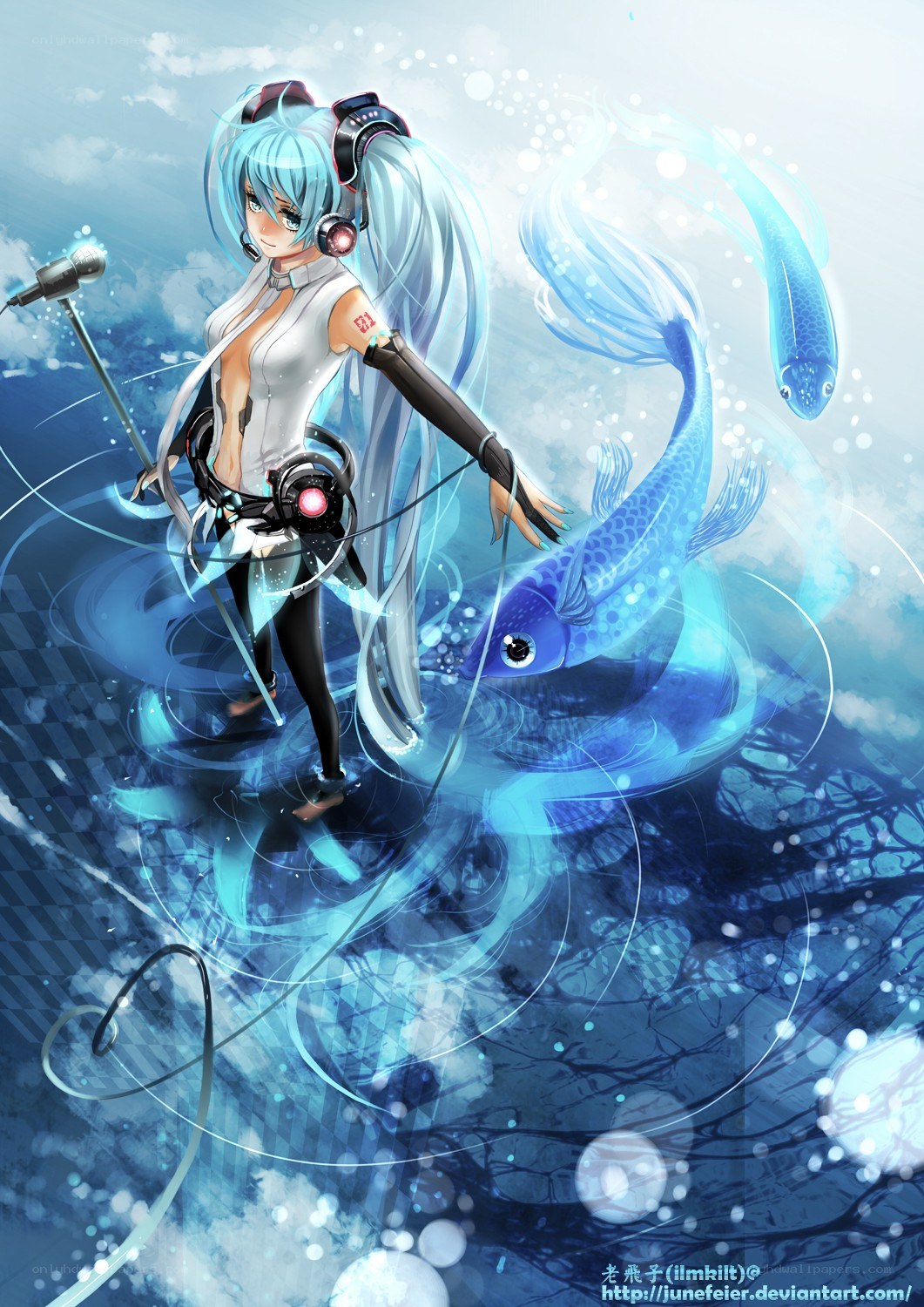 Miku with koi fish