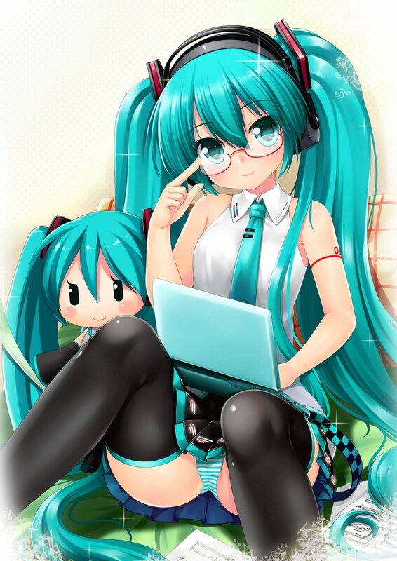 Miku with laptop and chibi